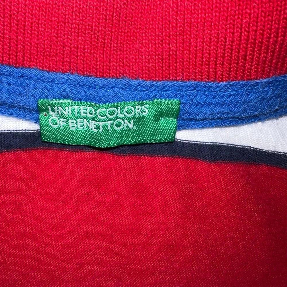 VTG United Colors of Benetton Shirt Youth Sz S Red White Stripe Polo Embroidered